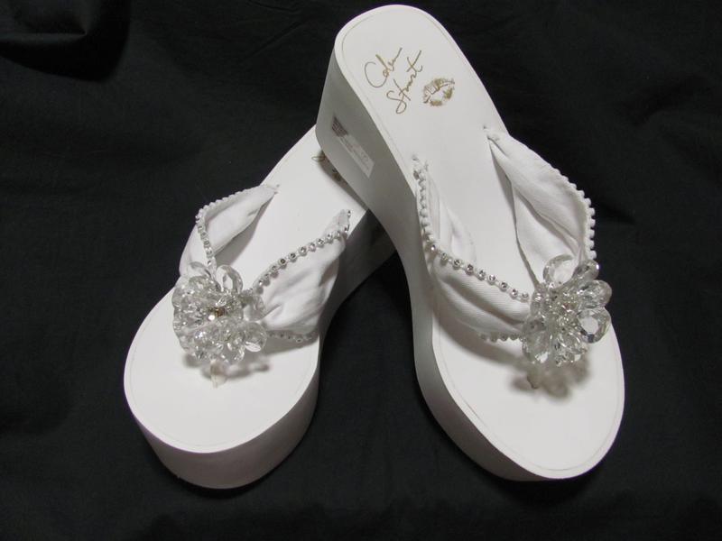 High Flip Flops with Rhienstones and Crystal Flower Center