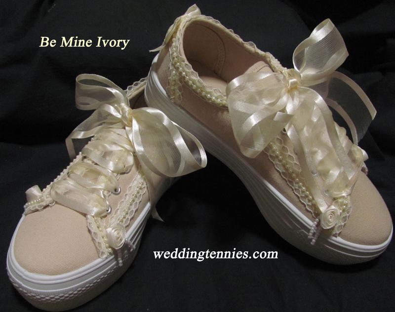Dark Ivory Lace and Pearls Sneakers for your Wedding