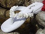 White Bridal Flip Flops with light ivory and white trim for weddings