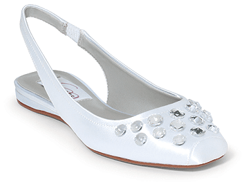 Dyeable Satin Bridal Ballet Flats with Large Rhinestones for weddings