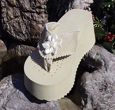 Dark Ivory Bridal Flip Flops with Satin Flower for Weddings