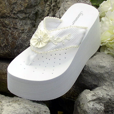 Platform Bridal Flip Flops for weddings in white and light ivory