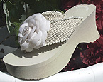 Dark Ivory Curvy Heel Bridal Flip Flops with Flower and pearls for Weddings