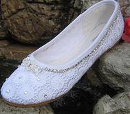 White Lace Ballet Flats with Rhinestones  for weddings Comfy rubber sole!