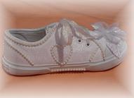 Children's bridal wedding tennies with pearls and ribbon