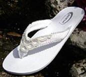 White Bridal Flip Flops lined with pearls for Weddings