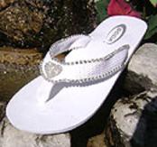 White Bridal Flip Flops with rhinestone heart centerpiece for Weddings.Great for Bridesmaids too!