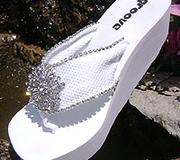 White Bridal Flip Flops with rhinestone vintage centerpiece for Weddings Great for Bridesmaids