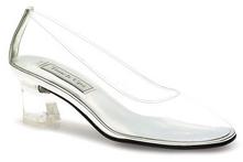 Clear Vinyl Cinderella low heel pump for weddings and quincenearas