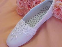 White Cotton Slippers with pearls and lace for brides 