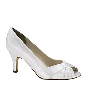 Bridal White dyeable low heel peep toe pump for weddings